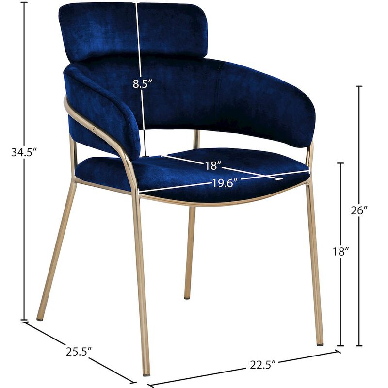 Meridian Furniture Yara Navy Velvet Dining Chair, Set of 2