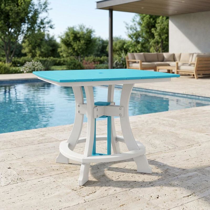Outdoor Escape Square Outdoor Dining Table In Aruba Blue With White Base, Polyethylene Material image number 2