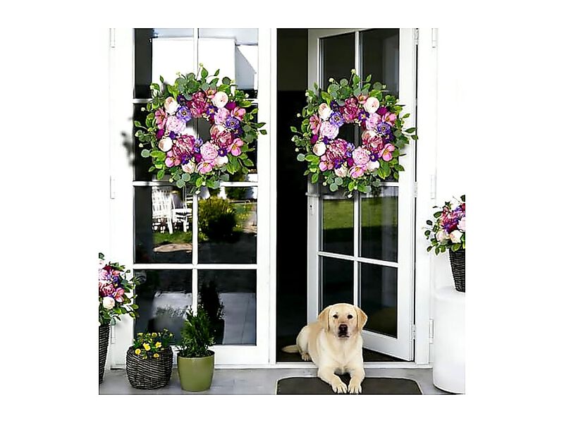 Summer Wreaths Front Door 24 Inch Spring Wreath Blush Pink Roses Purple Blooms image number 3