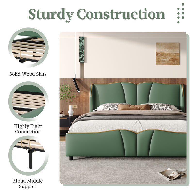 Merax Modern Wingback Platform Bed with Wave-Shaped Headboard & Footboard