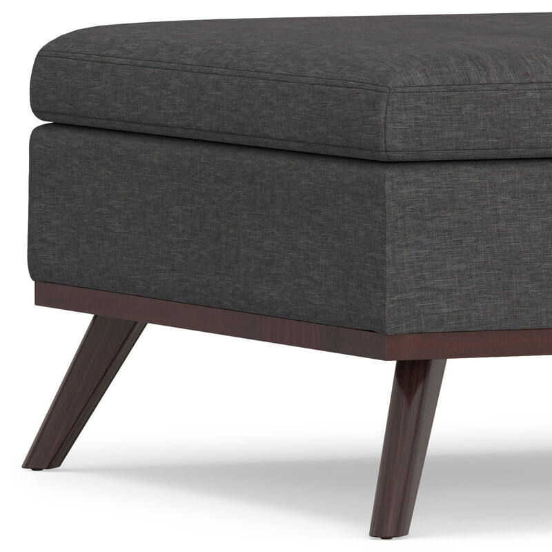 Owen Square Coffee Table Storage Ottoman in Slate Grey Linen Look Fabric
