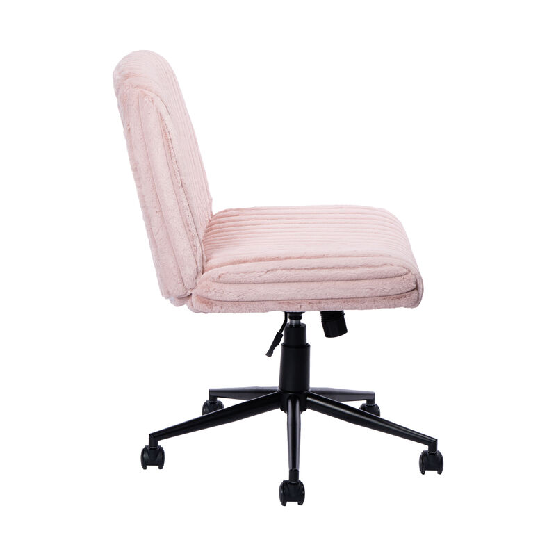 HomeRoots Pink and Black Adjustable Height Faux Fur Swivel Rolling Gaming Chair image number 2