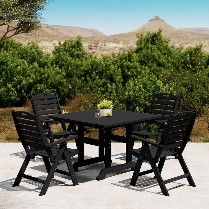 WestinTrends 5-Piece HDPE Square Patio Dining Table Set with Foldable Chairs