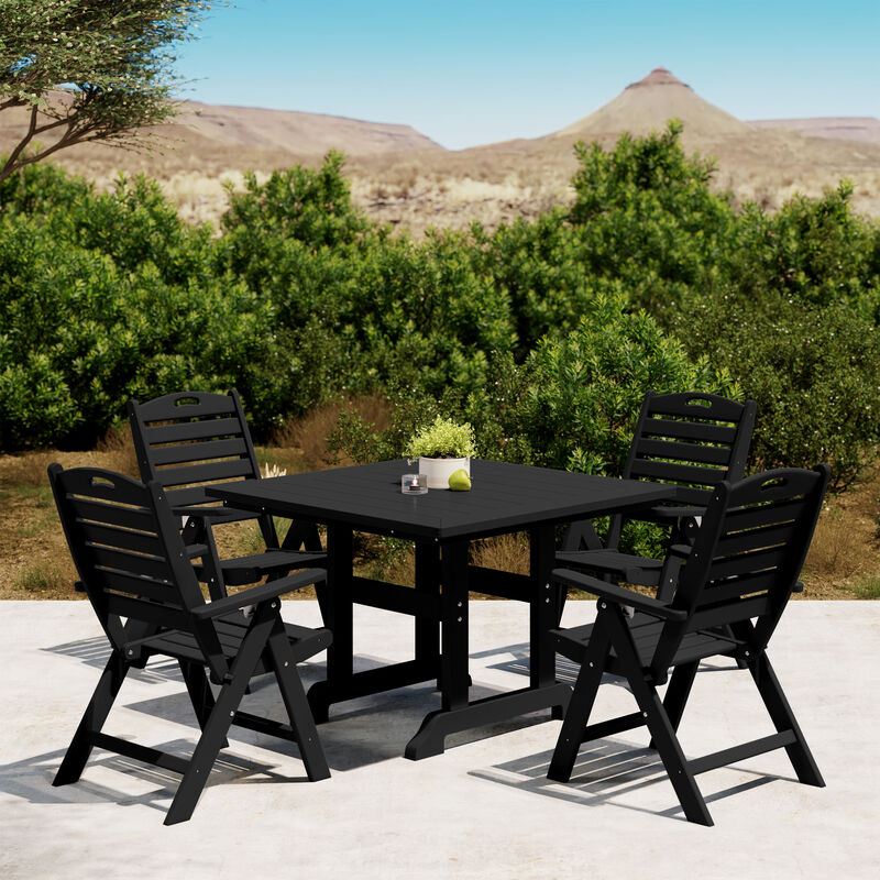 WestinTrends 5-Piece HDPE Square Patio Dining Table Set with Foldable Chairs