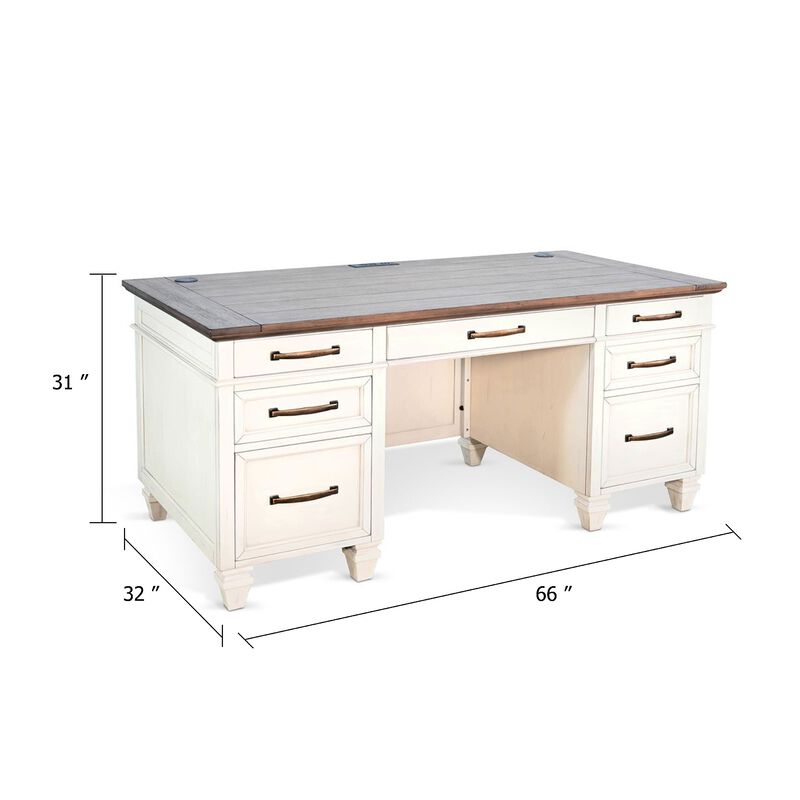Wiz Office Desk, 66 Inch Brown Wood Top, 7 Drawers, White Mahogany Wood image number 4