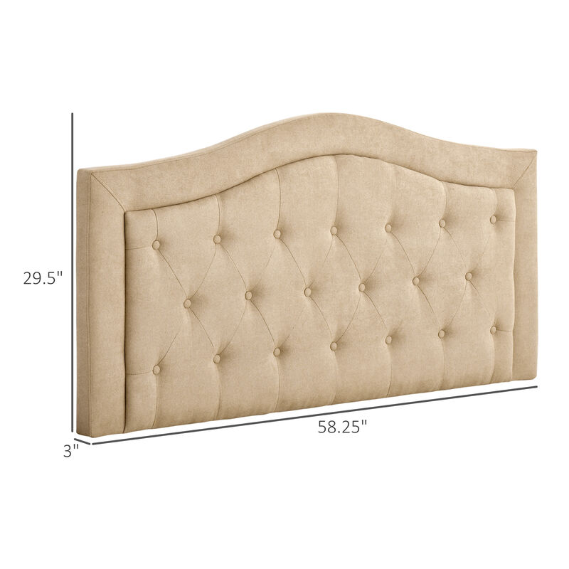58" Button Tufted Upholstered Wall Mounted Headboard for Full Sized Beds, Beige