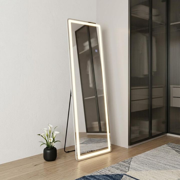 HomeRoots 60" Clear Lighted Freestanding and Wall Mount Frameless Full Length Mirror