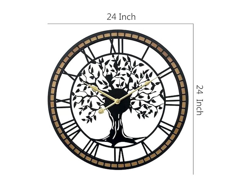 Tree Of Life Metal Wall Clock 24 Inch Silent Non Ticking Battery Operated image number 3