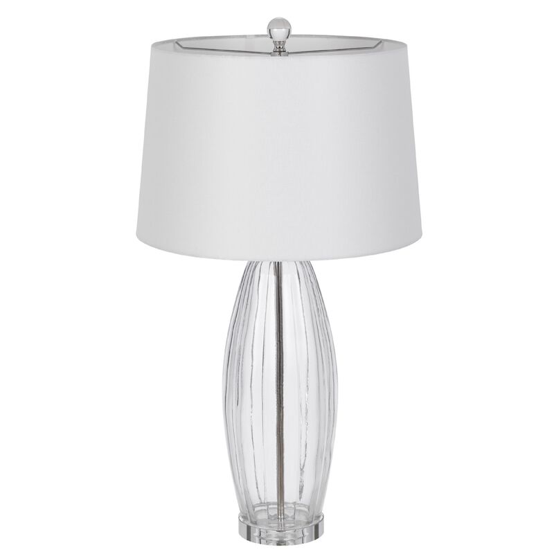 Table Lamp Set of 2, Bullet Shaped Clear Glass, Off White Drum Shade image number 4