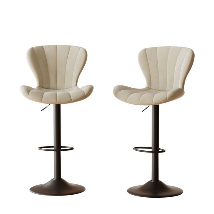 Modern Fabric Swivel Bar Stools Set of 2, Steady Adjustable Counter Height Stools with Back and Footrest, 360&deg; Kitchen Island Chairs for Kitchen Counter, Home Bar