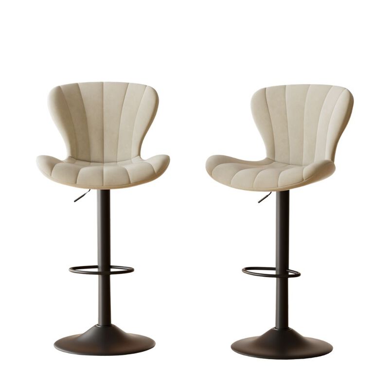 Modern Fabric Swivel Bar Stools Set of 2, Steady Adjustable Counter Height Stools with Back and Footrest, 360&deg; Kitchen Island Chairs for Kitchen Counter, Home Bar image number 0