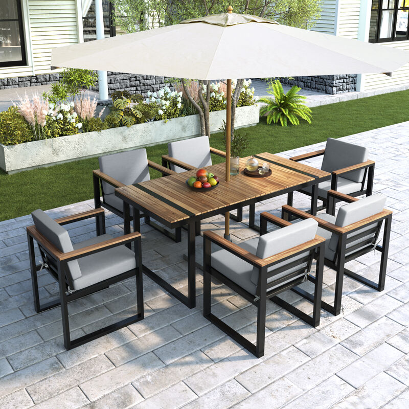 Merax 7 Pieces Outdoor Dining Set Patio Dining Table and Chair Set image number 2
