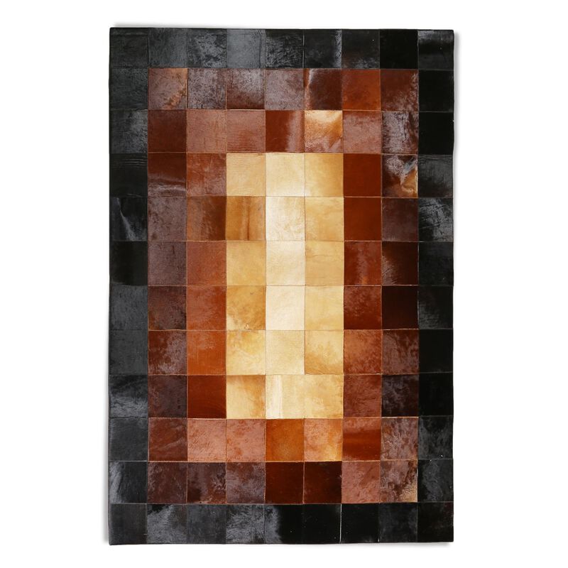 Checkered Pattern Black and Brown Cowhide Patchwork Rug image number 5