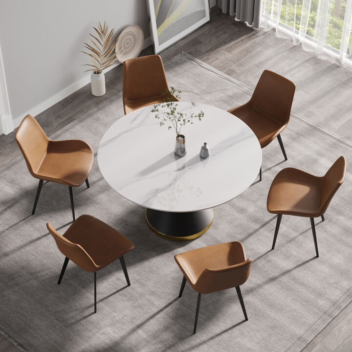 53.15" Modern artificial stone round black carbon steel base dining table-can accommodate 6 people