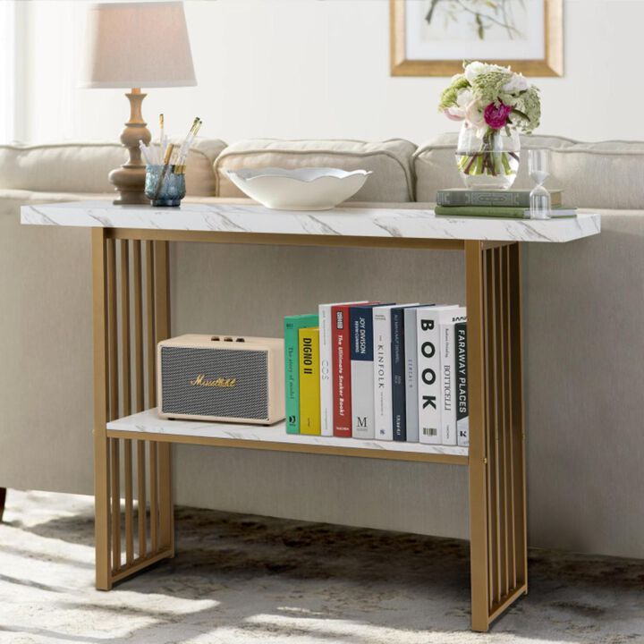 Hivvago 48 Inch 2-Tier Console Table with Gold Finished Frame