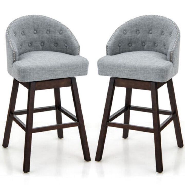 Set of 2 Swivel Bar Stools with Rubber Wood Legs and Padded Back