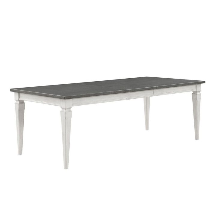Kate 72-90 Inch Dining Table, Gray Extendable Rectangular Top, White Wood