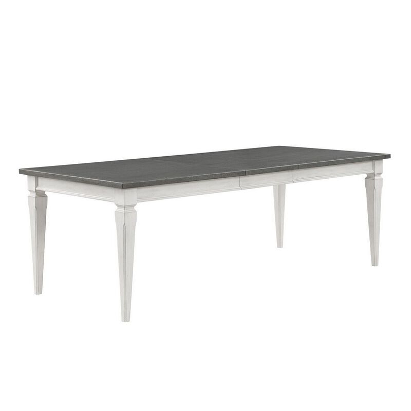 Kate 72-90 Inch Dining Table, Gray Extendable Rectangular Top, White Wood