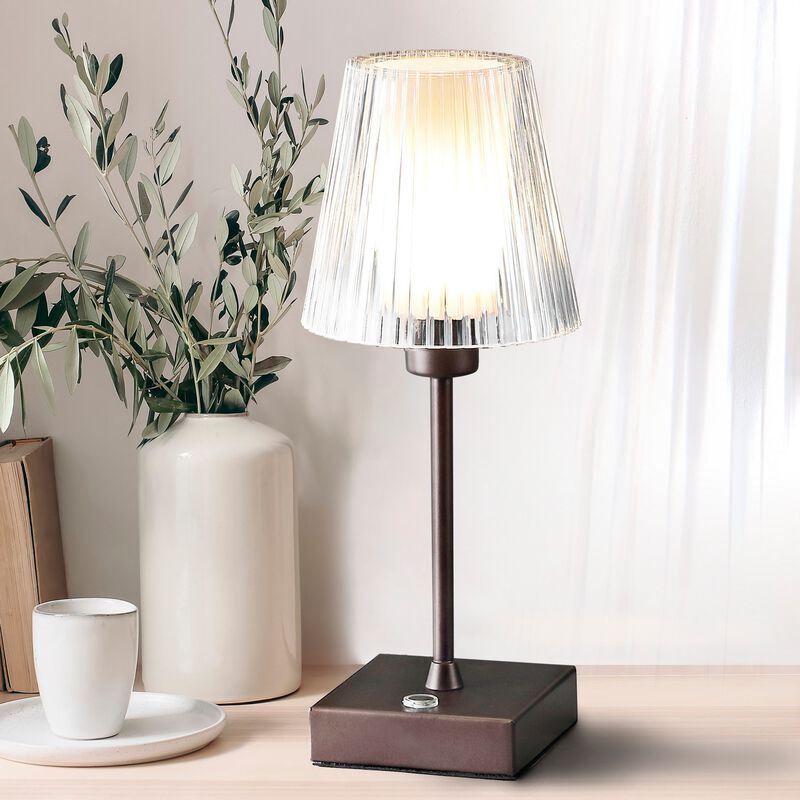 Oscar Modern Industrial Rechargeablecordless Iron/Acrylic Integrated LED Table Lamp with Ribbed S