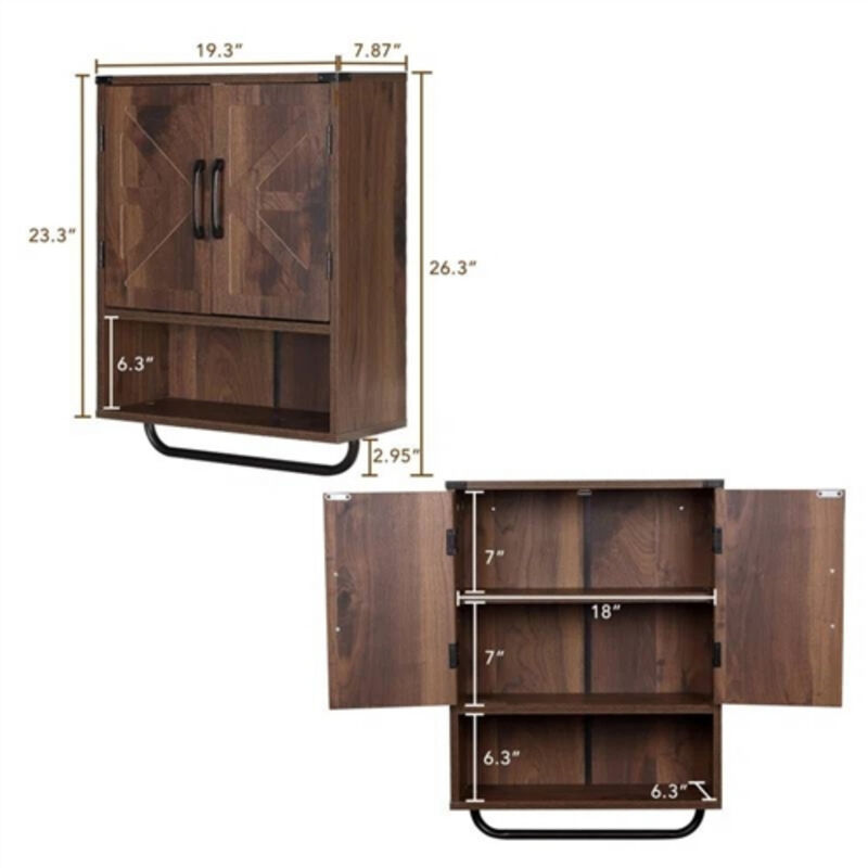 Wall-Mounted Bathroom Cabinet with Shelf & Bar – Farmhouse Style