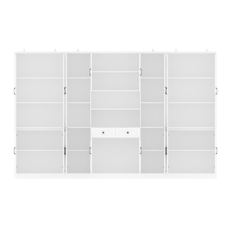 FUFU&GAGA White Bookcase Set – 2 x 4-Door Bookcases + 1 x 8-Door Bookcase with Glass Doors and Black Handles – Modern Storage and Organizing Solution, (78.7 in. H x 126 in. W x 15.7 in. D), White