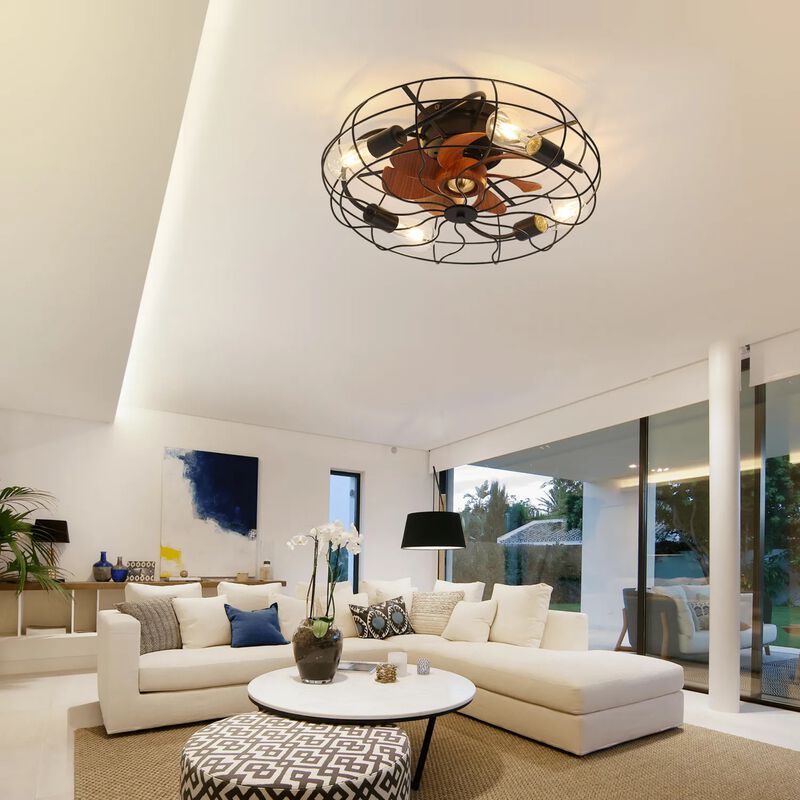Industrial 20" Ceiling Fan With Matte Black 6 Speed Wind E26 Remote Control Reversible DC Motor image number 1