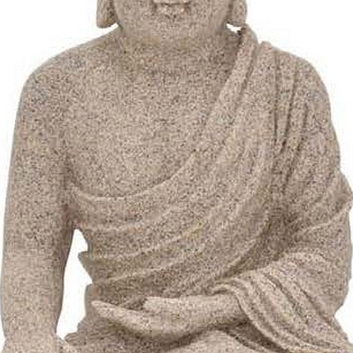 14 Inch Sitting Buddha Figurine, Durable Resin, Classic Textured Brown - Benzara