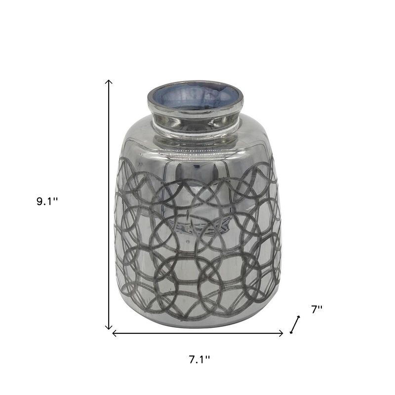 Hivvago 9 Inch Dark Gray Geometric Etched Glass Table Vase