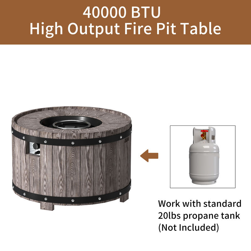 36-inch Round 50000-BTU Gray Steel Propane Gas Fire Pit 20lb Internal gas tank