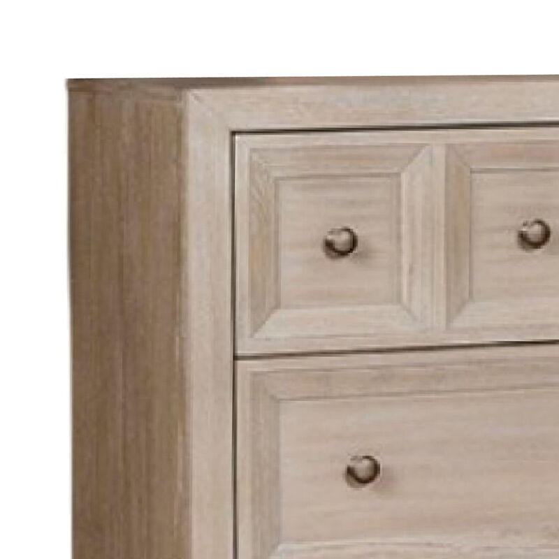 Kizie Wide Dresser, 6 Drawers, Bronze, Beige Solid Wood, 62 Inch - Benzara