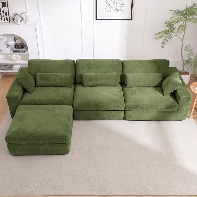 Vipbear 122 Inch L Shaped Chenille Modular Cloud Sectional Sofa with Movable Ottoman, Living Room image number 8