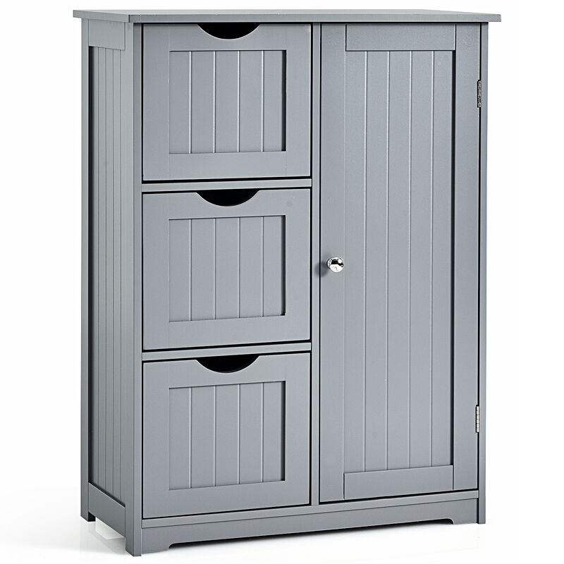 Costway Bathroom Floor Cabinet Side Storage Cabinet with 3 Drawers and 1 Cupboard Grey