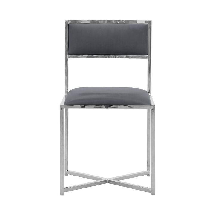 Eun 20 Inch Faux Leather Dining Chair, Chrome Base, Set of 2, Dark Gray-Benzara
