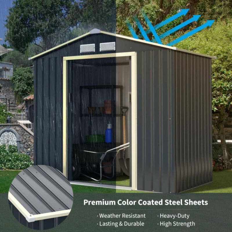 Hivvago Metal Storage Shed with Sliding Double Lockable Doors