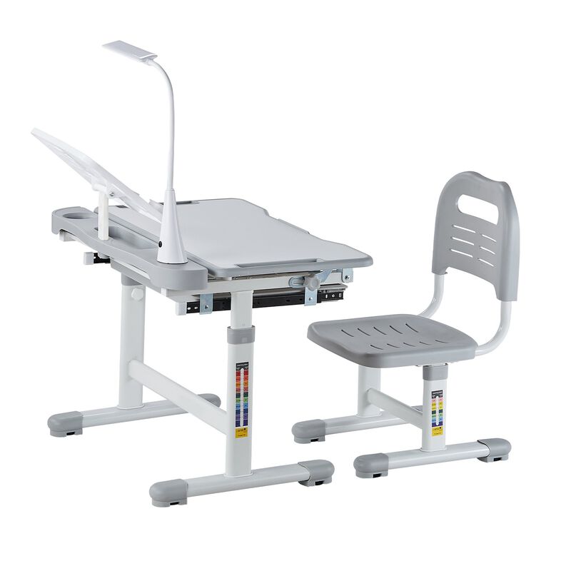 Kids Chair and Desk Set Table Lamp Adjustable Height & Tilted Desktop