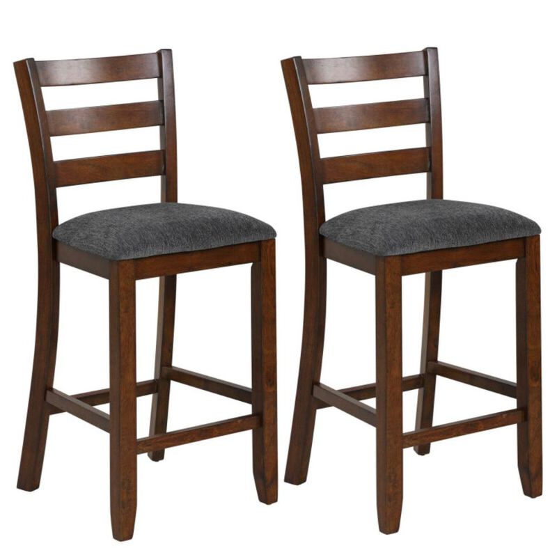 Hivvago 2 Pieces Counter Height Chairs with Fabric Seat and Rubber Wood Legs