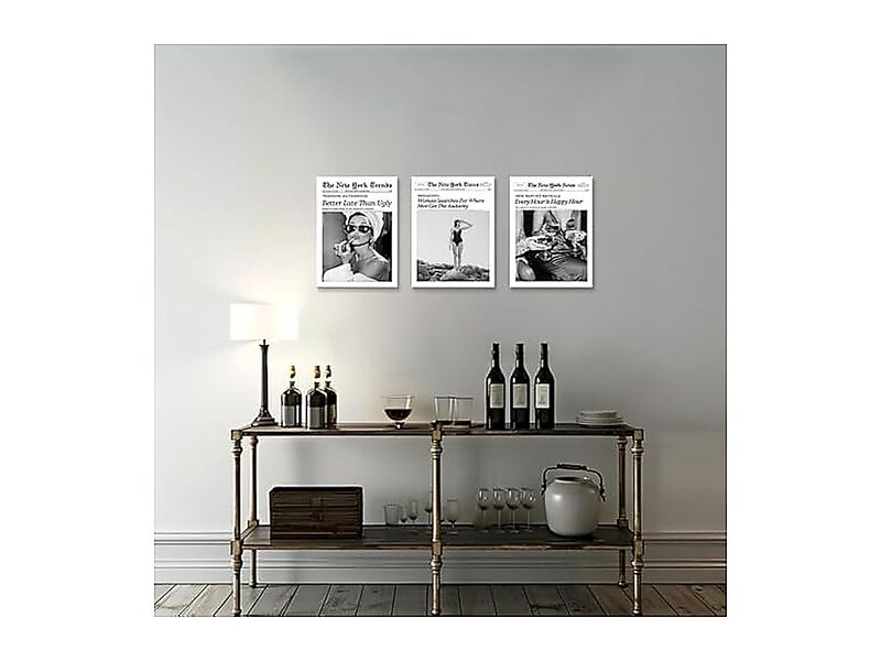 Audrey Hepburn Newspaper Trendy Wall Art Set 3 Framed Bedroom Black White Decor image number 3