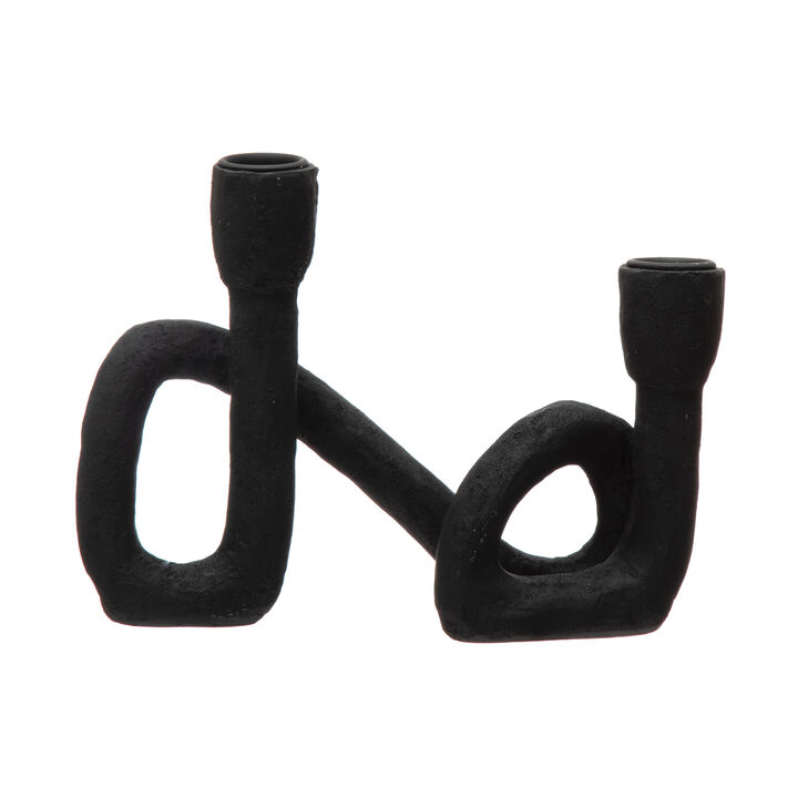Decorative Resin Double Taper Candle Holder, Black