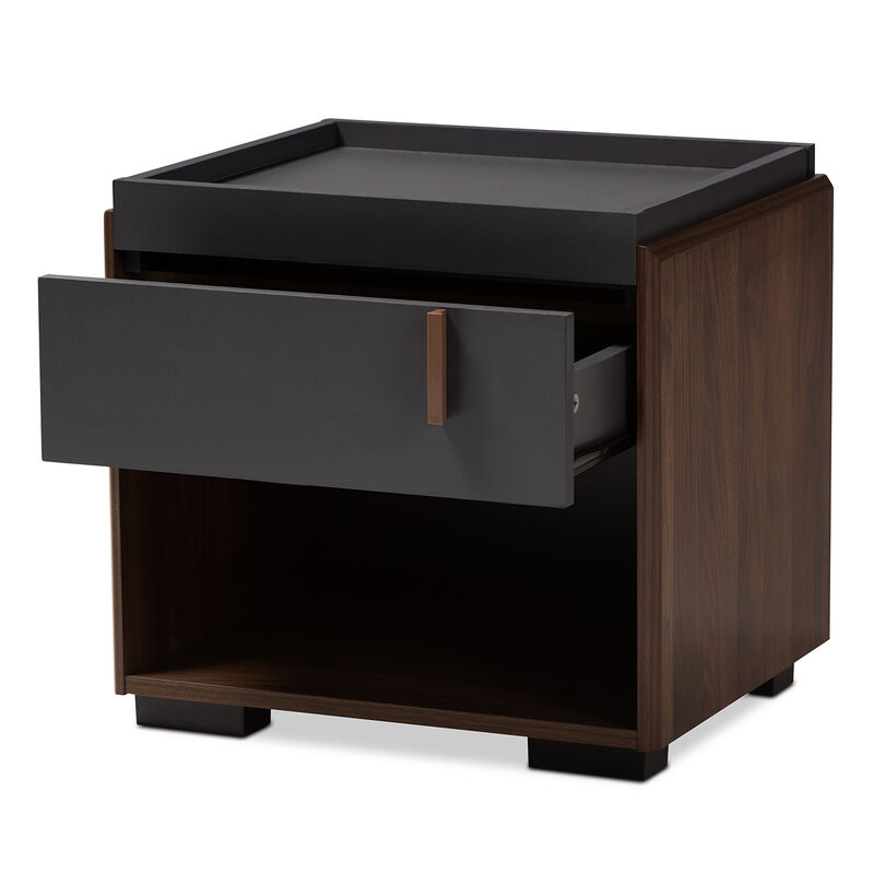 Baxton Studio Rikke Modern Two Tone Gray And Walnut Finished Wood 1 Drawer Nightstand