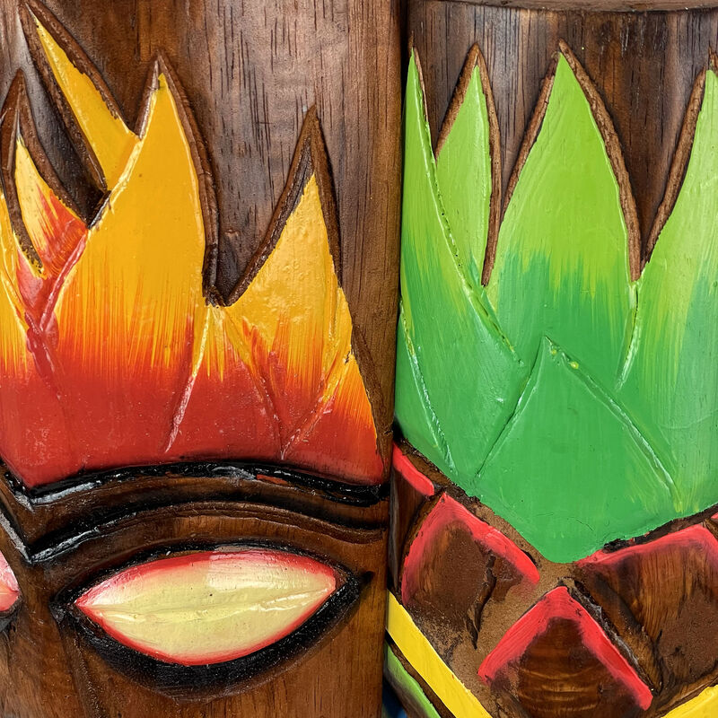 Fire and Earth Hand Crafted Wooden Tiki Totem Wall Masks 20 Inch Set of 2 image number 2