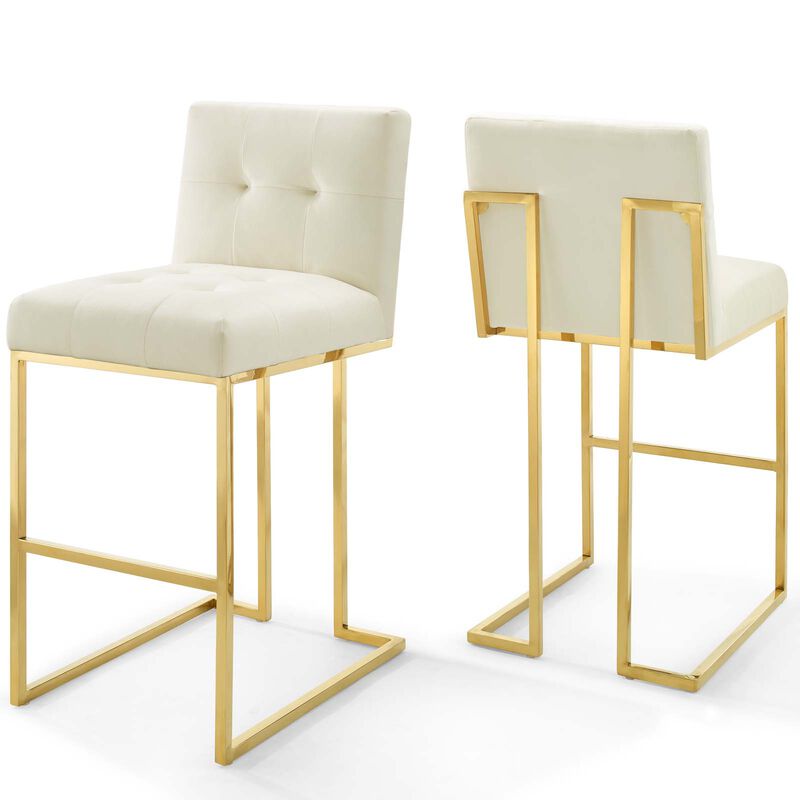 Privy Gold Stainless Steel Performance Velvet Bar Stool Set of 2 image number 0