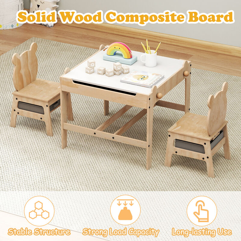 Children&rsquo;s Table and Chair Set with Reversible Whiteboard Top-Natural image number 4