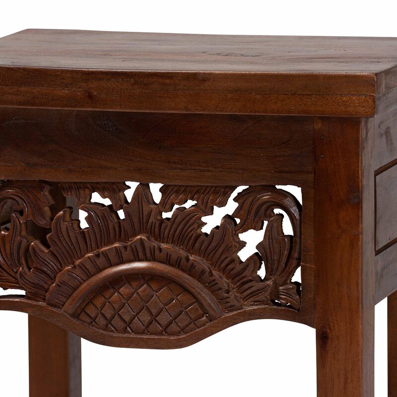 bali & pari Alexandra Handcarved Mahogany Wood Nightstand &ndash; Decorative Accent Table with Lower Shelf, Traditional Artisan Furniture image number 5