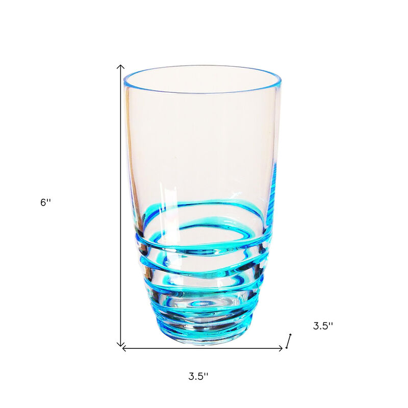 HomeRoots Set of Four Clear and Blue Swirl Acrylic Highball Glasses image number 5