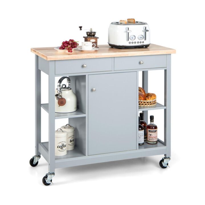 Hivvago Mobile Kitchen Island Cart with 4 Open Shelves and 2 Drawers