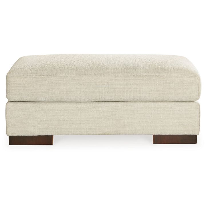 Magg 44 Inch Ottoman, Low Profile Block Feet, Beige Polyester Upholstery - Benzara