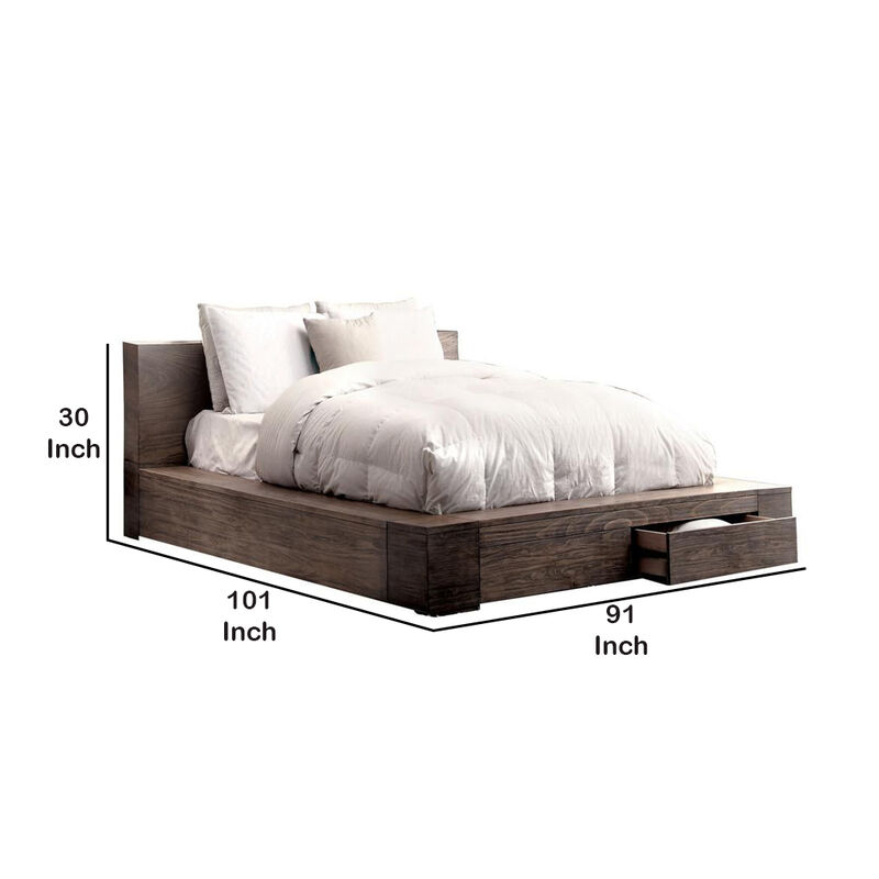 Transitional Style Wooden California King Size Bed with 2 Drawers, Brown