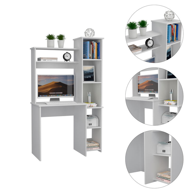 DEPOT E-SHOP Aramis Desk, Five Shelves, Two Superior Shelves, White