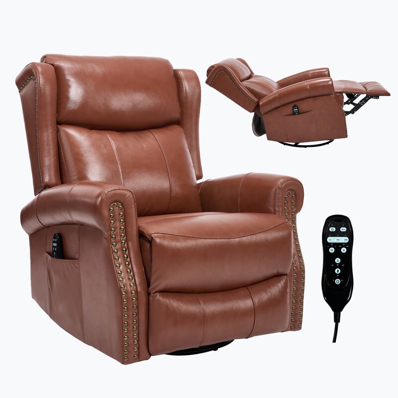 Genuine leather Heat Massage Manual Recliner Chair with Rocker and Swivel for Living Room image number 0
