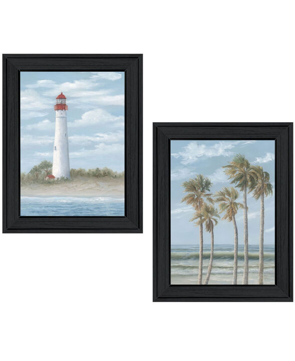 HomeRoots Set Of Two Cape May Lighthouse And Palm Trees Black Framed Wall Art